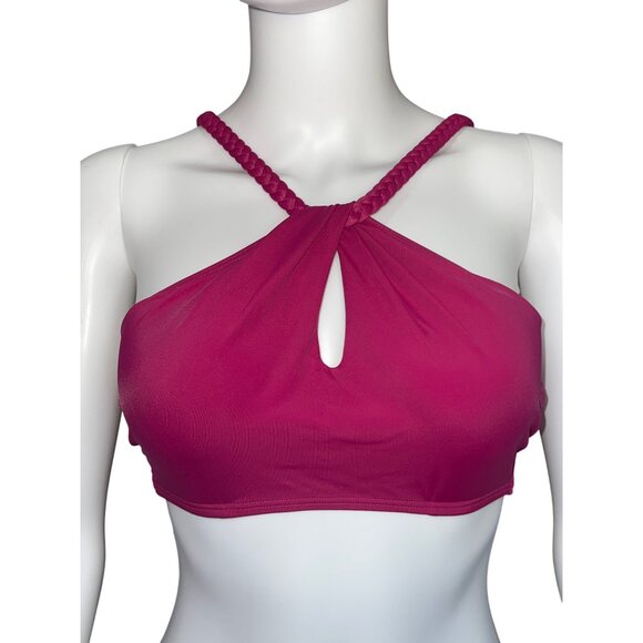 Shade & Shore Hot Pink Braided Halter Bikini Top Swimsuit 34B Recycled Polyester - Picture 1 of 9